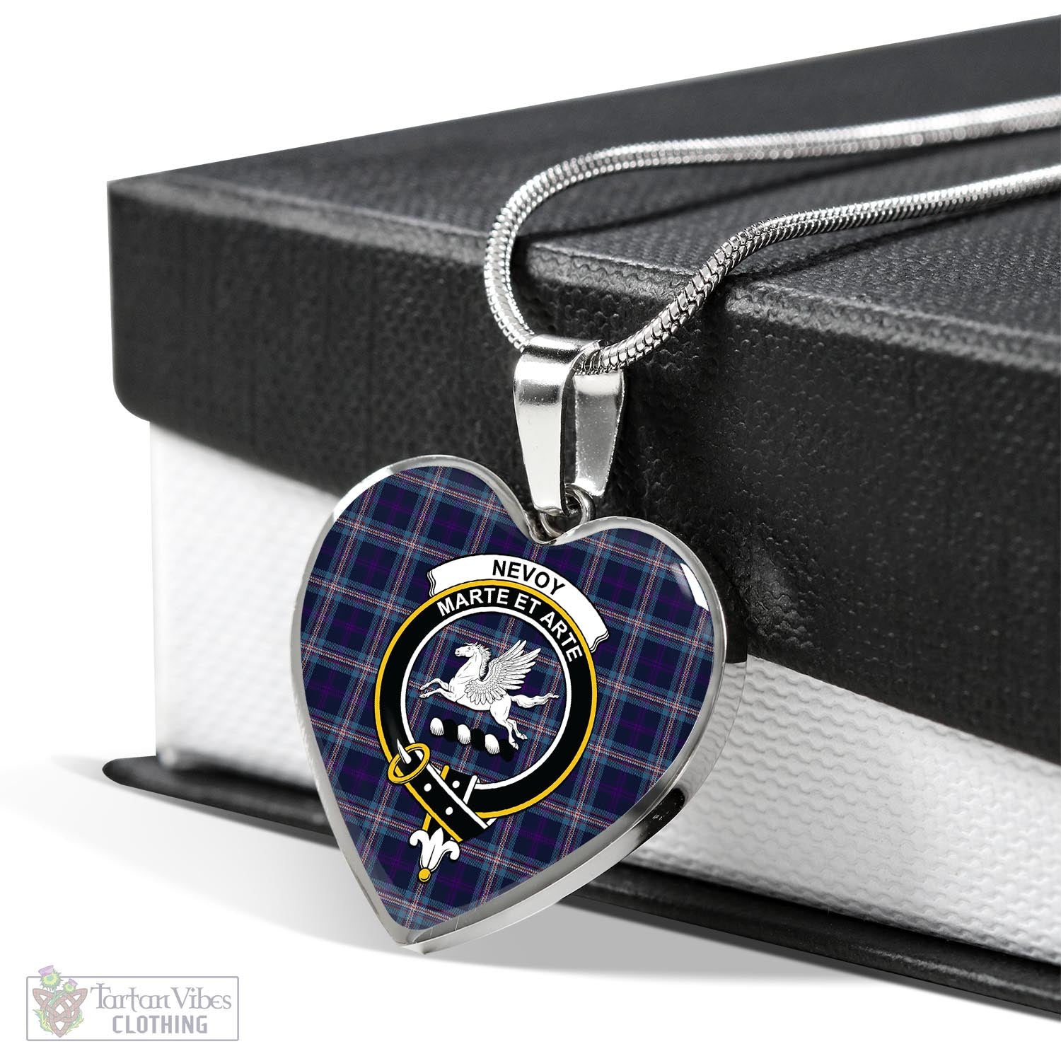 Nevoy Tartan Heart Necklace with Family Crest Luxury Necklace (Silver) No - Tartan Vibes Clothing