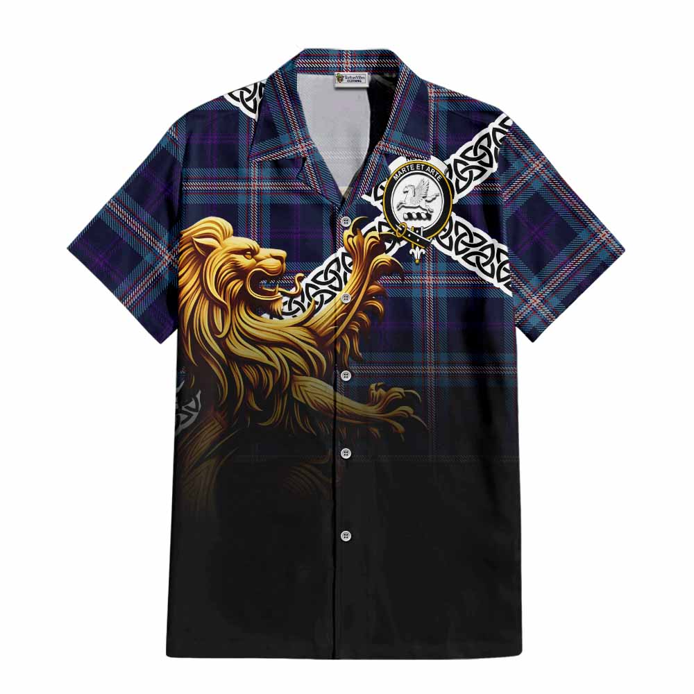 Nevoy Crest Tartan Hawaiian Shirt with Golden Lion Emblem Celtic Style Kid - Tartan Vibes Clothing