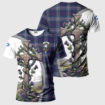 Nevoy Tartan T-Shirt with Family Crest and St. Andrew's Cross Accented by Thistle Vines Kid's Shirt - Tartan Vibes Clothing