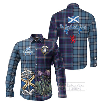 Nevoy Tartan Long Sleeve Button Shirt Happy St. Andrew's Day Half Tartan Style Men's Shirt S - Tartan Vibes Clothing