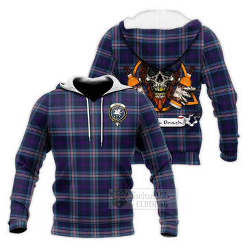 Nevoy Tartan Knitted Hoodie with Family Crest and Bearded Skull Holding Bottles of Whiskey Unisex Knitted Pullover Hoodie - Tartan Vibes Clothing