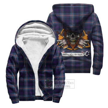 Nevoy Tartan Sherpa Hoodie with Family Crest and Bearded Skull Holding Bottles of Whiskey Unisex S - Tartan Vibes Clothing