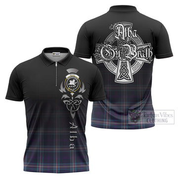 Nevoy Tartan Zipper Polo Shirt Featuring Alba Gu Brath Family Crest Celtic Inspired Unisex - Tartan Vibes Clothing