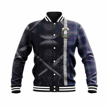 Nevoy Tartan Baseball Jacket with Family Crest Cross Sword Thistle Celtic Vibes Unisex - Tartan Vibes Clothing