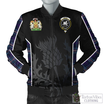 Nevoy Tartan Bomber Jacket with Family Crest and Scottish Thistle Vibes Sport Style