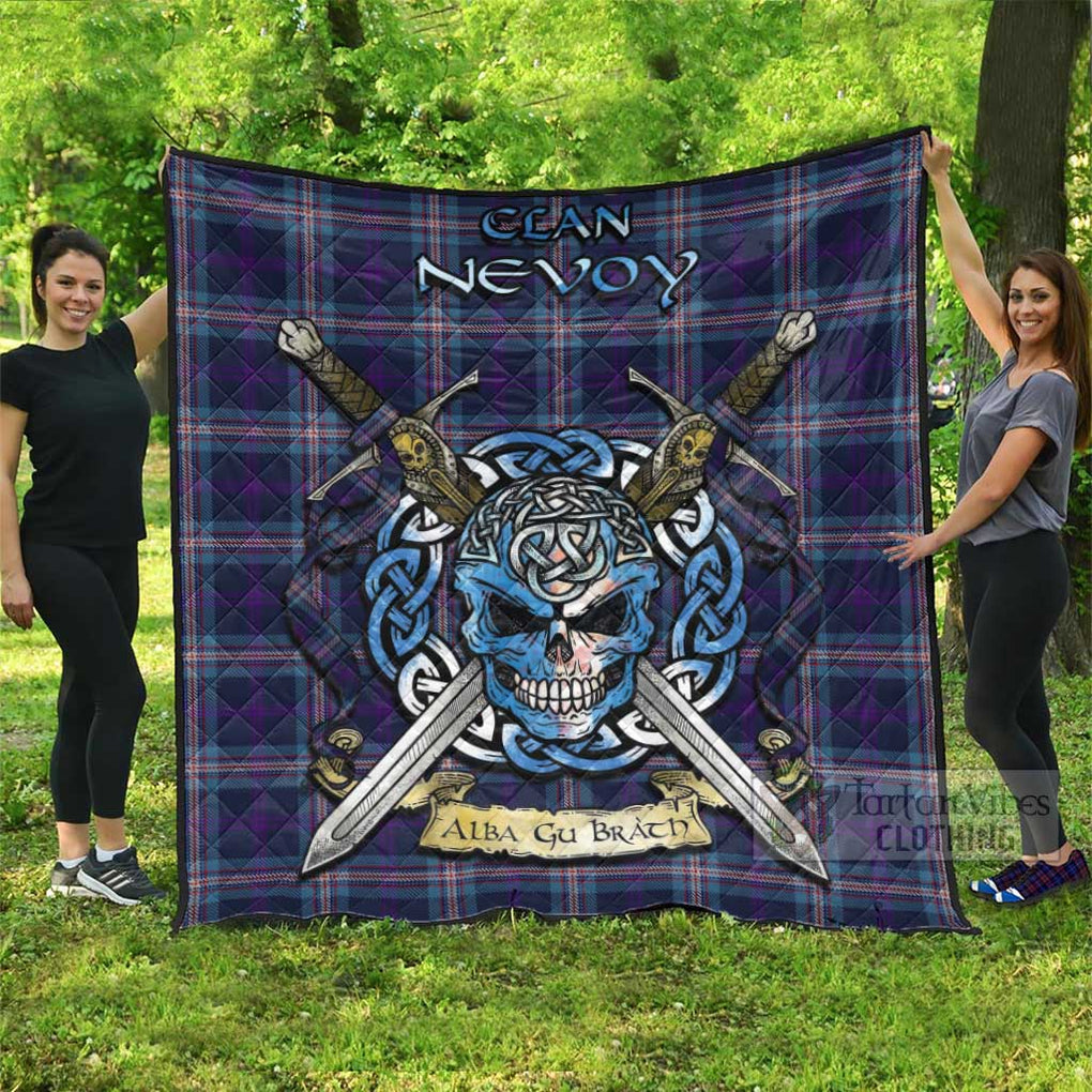 Nevoy Tartan Quilt with Celtic Skull Alba Gu Brath Style Super King Quilt 91" x 110" - Tartan Vibes Clothing