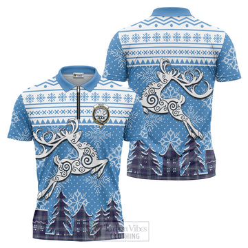 Nevoy Clan Christmas Zipper Polo Shirt Celtic Reindeer Style Unisex - Tartan Vibes Clothing