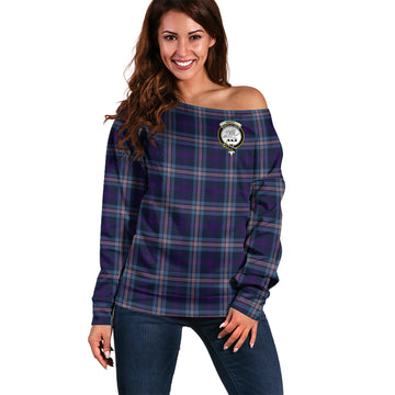 Nevoy Tartan Off Shoulder Women Sweater with Family Crest Women - Tartanvibesclothing