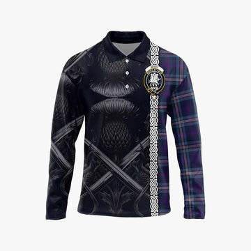 Nevoy Tartan Long Sleeve Polo Shirt with Family Crest Cross Sword Thistle Celtic Vibes Unisex - Tartan Vibes Clothing