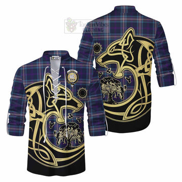 Nevoy Tartan Ghillie Kilt Shirt with Family Crest Celtic Wolf Style Men - Tartan Vibes Clothing