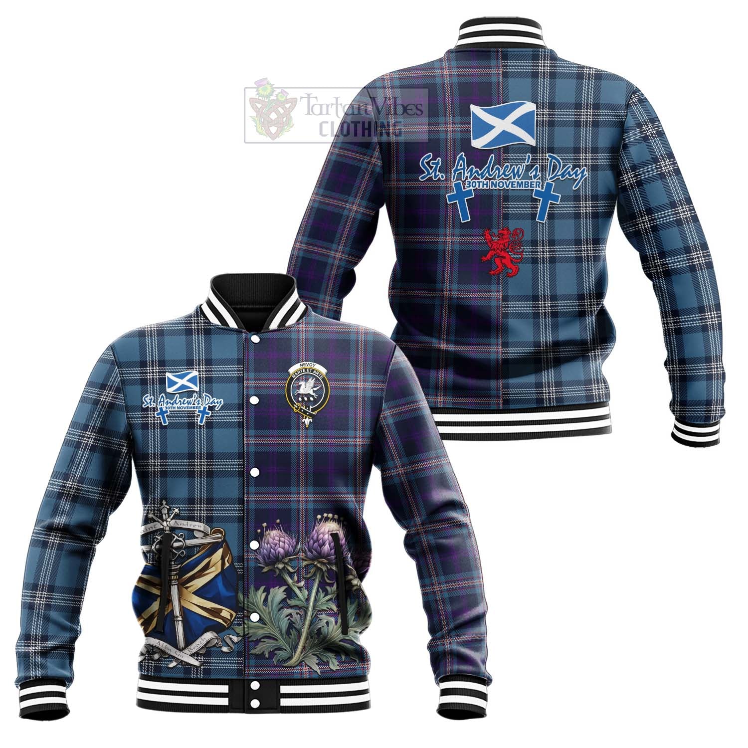 Nevoy Tartan Baseball Jacket Happy St. Andrew's Day Half Tartan Style Unisex - Tartan Vibes Clothing