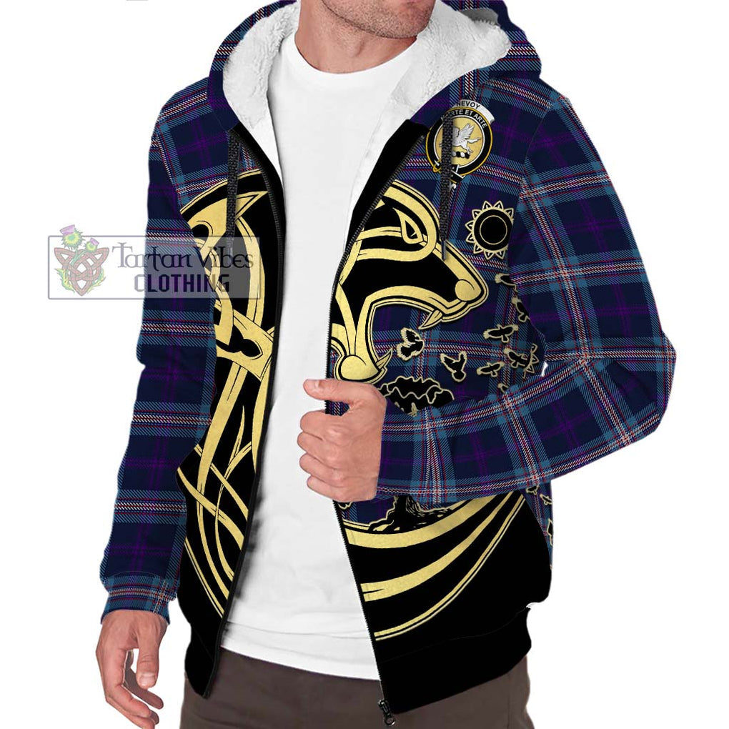 Nevoy Tartan Sherpa Hoodie with Family Crest Celtic Wolf Style Unisex S - Tartan Vibes Clothing