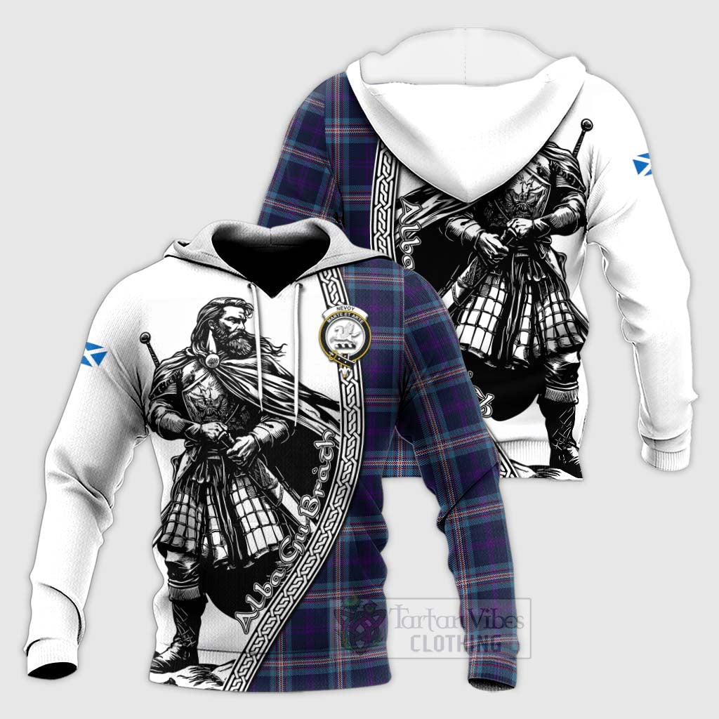 Nevoy Tartan Clan Crest Knitted Hoodie with Highlander Warrior Celtic Style Unisex Knitted Pullover Hoodie - Tartan Vibes Clothing