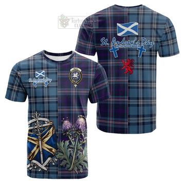 Nevoy Tartan Cotton T-shirt Happy St. Andrew's Day Half Tartan Style Kid's Shirt - Tartan Vibes Clothing