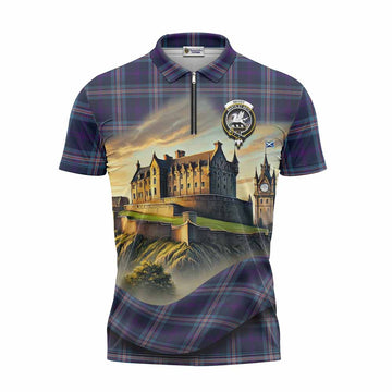 Nevoy Tartan Family Crest Zipper Polo Shirt with Scottish Ancient Castle Style Unisex - Tartan Vibes Clothing