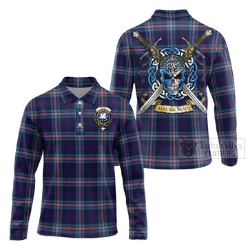 Nevoy Tartan Long Sleeve Polo Shirt with Family Crest Celtic Skull Style Unisex - Tartan Vibes Clothing