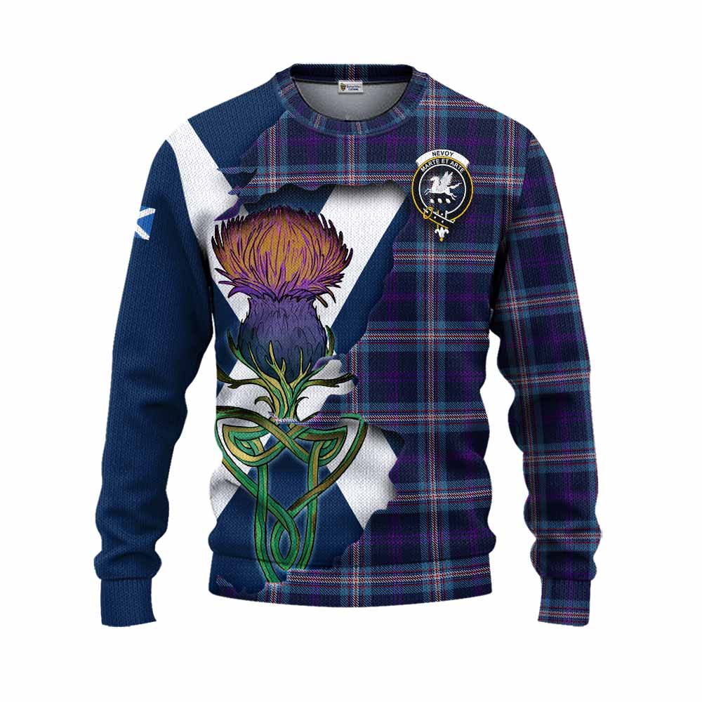 Nevoy Tartan Family Crest Knitted Sweater Scottish Thistle Celtic Inspired Unisex - Tartan Vibes Clothing