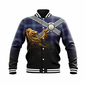 Nevoy Crest Tartan Baseball Jacket with Golden Lion Emblem Celtic Style Unisex - Tartan Vibes Clothing