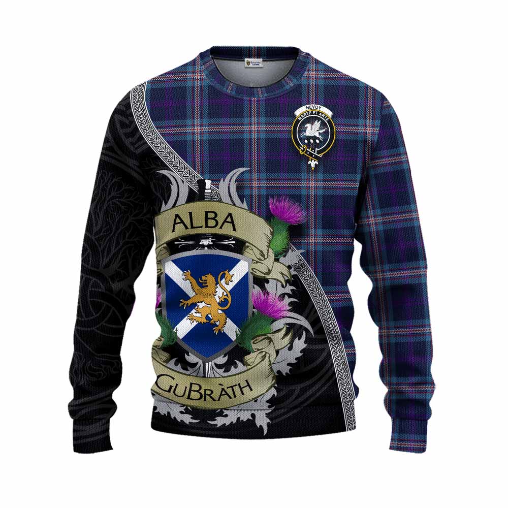 Nevoy Tartan Family Crest Knitted Sweater Lion Rampant Royal Thistle Shield Celtic Inspired Unisex - Tartan Vibes Clothing
