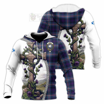 Nevoy Tartan Knitted Hoodie with Family Crest and St. Andrew's Cross Accented by Thistle Vines Unisex Knitted Pullover Hoodie - Tartan Vibes Clothing