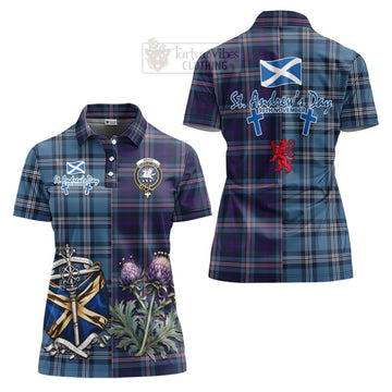 Nevoy Tartan Women's Polo Shirt Happy St. Andrew's Day Half Tartan Style Women - Tartan Vibes Clothing