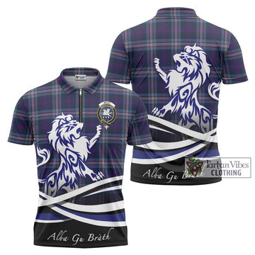Nevoy Tartan Zipper Polo Shirt with Alba Gu Brath Regal Lion Emblem Unisex - Tartan Vibes Clothing