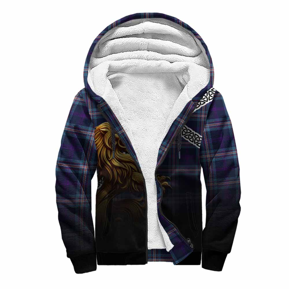 Nevoy Crest Tartan Sherpa Hoodie with Golden Lion Emblem Celtic Style Unisex S - Tartan Vibes Clothing