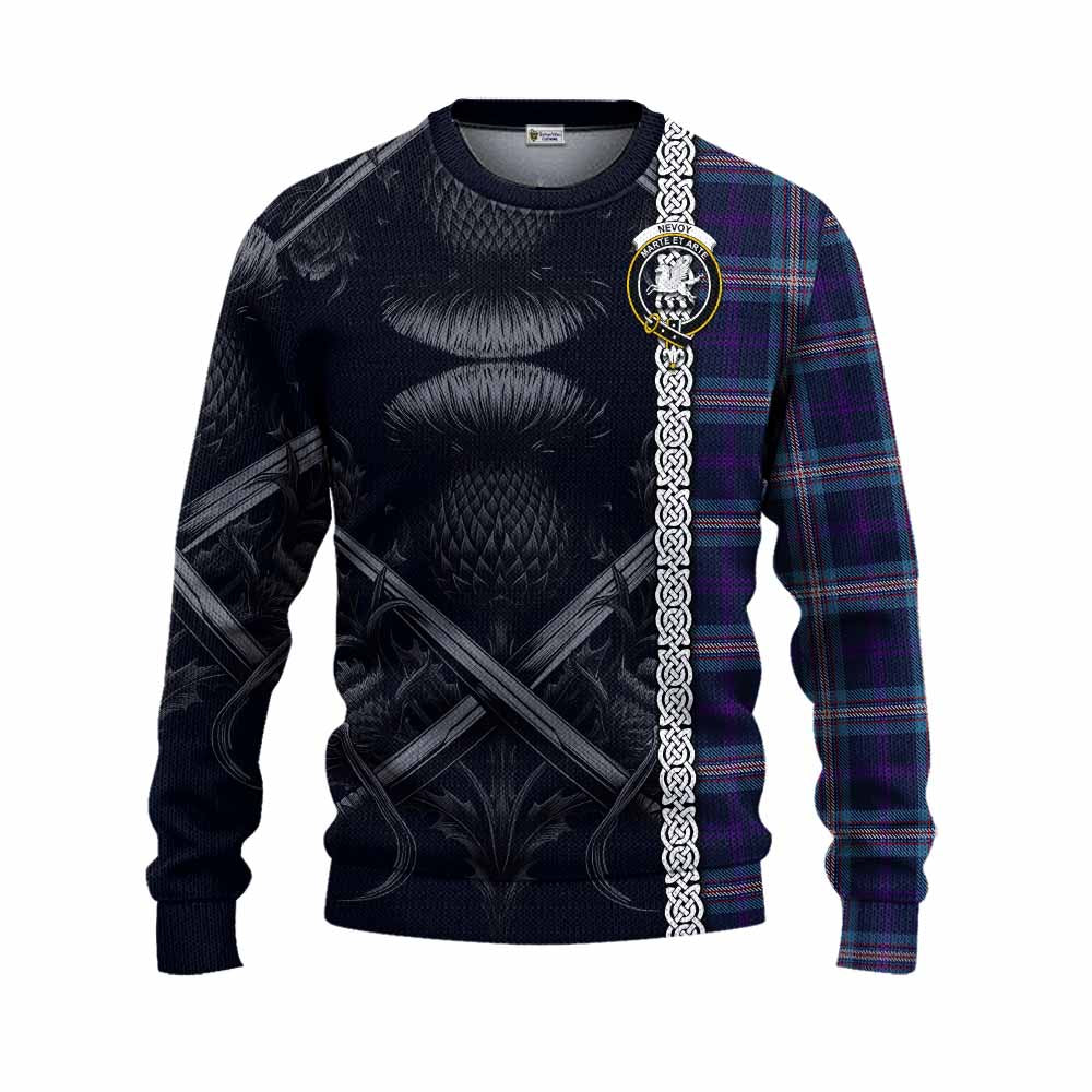 Nevoy Tartan Knitted Sweater with Family Crest Cross Sword Thistle Celtic Vibes Unisex - Tartan Vibes Clothing