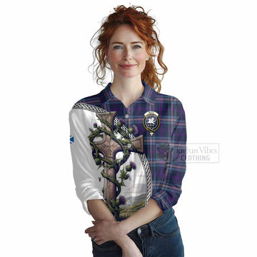Nevoy Tartan Women's Casual Shirt with Family Crest and St. Andrew's Cross Accented by Thistle Vines Female - Tartan Vibes Clothing