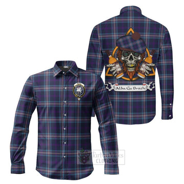 Nevoy Tartan Long Sleeve Button Shirt with Family Crest and Bearded Skull Holding Bottles of Whiskey Men's Shirt S - Tartan Vibes Clothing
