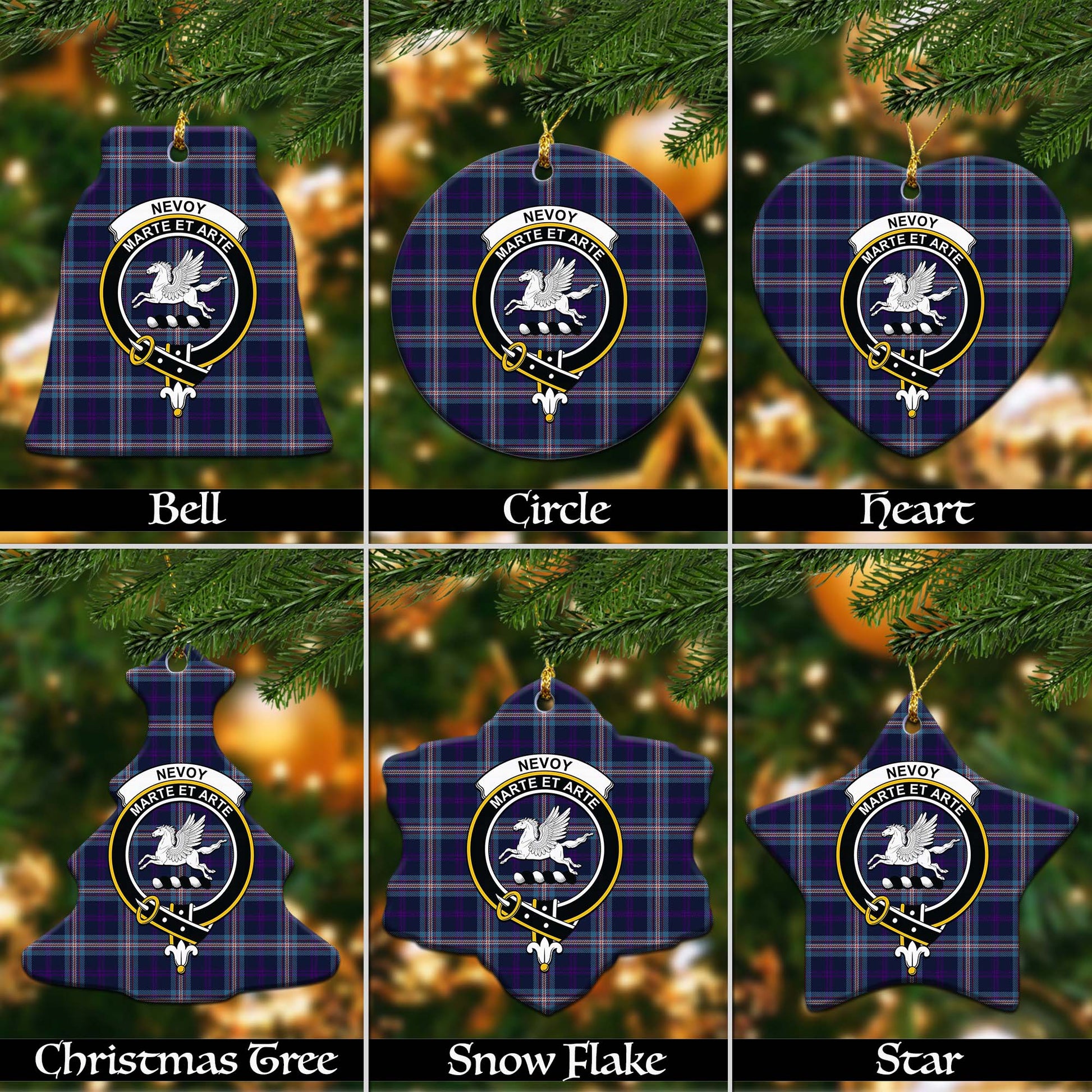 Nevoy Tartan Christmas Ceramic Ornaments with Family Crest Ceramic - Tartan Vibes Clothing