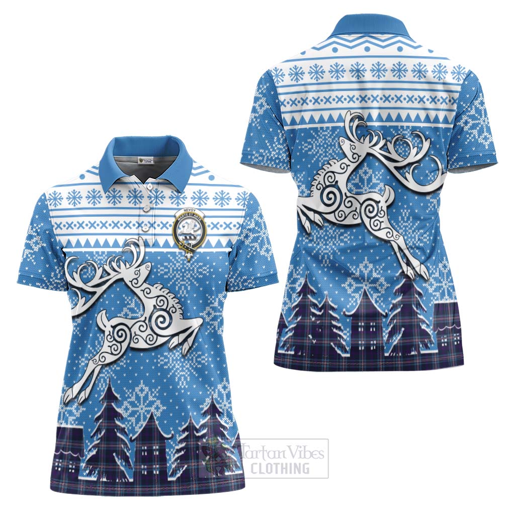 Nevoy Clan Christmas Women's Polo Shirt Celtic Reindeer Style Women - Tartan Vibes Clothing