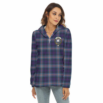 Tartan Vibes Clothing Nevoy Tartan Crest Women's Borg  Half Zip Fleece Hoodie