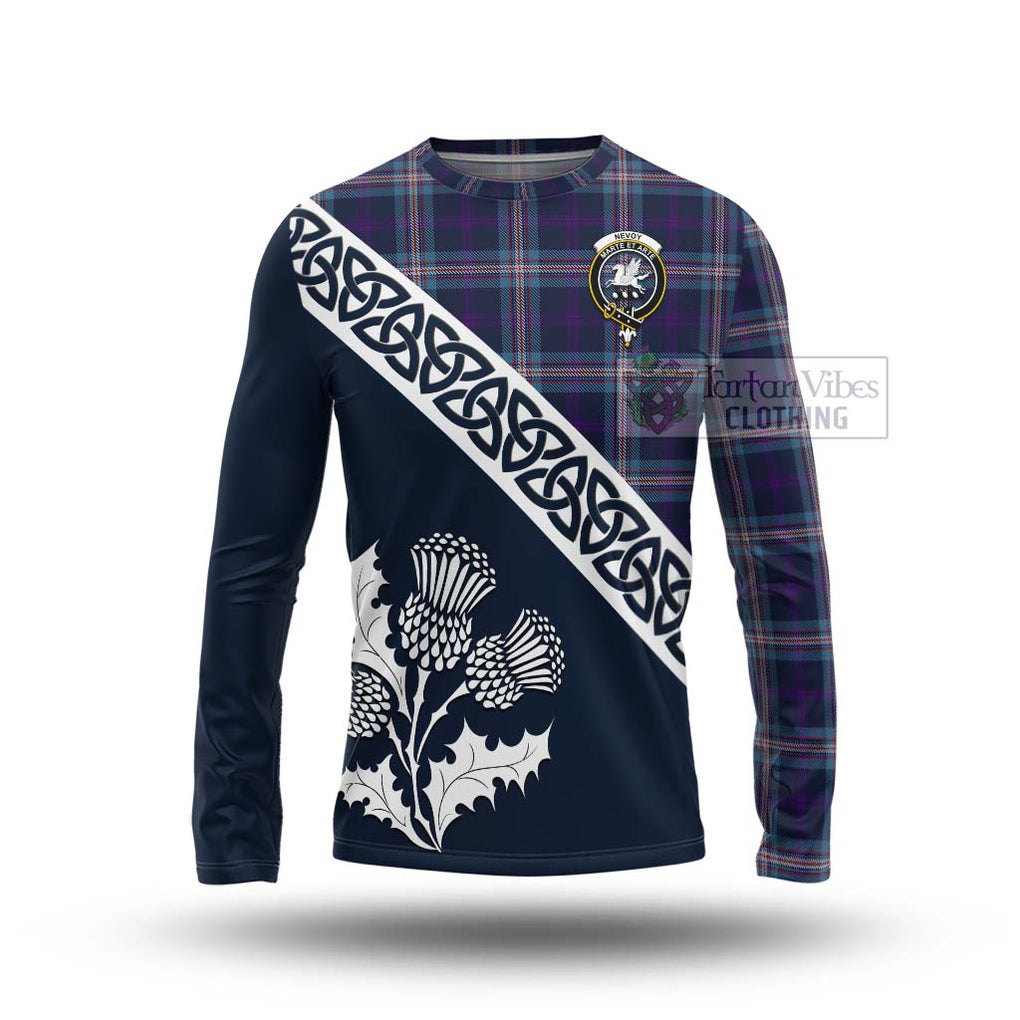 Nevoy Tartan Long Sleeve T-Shirt Featuring Thistle and Scotland Map Unisex - Tartan Vibes Clothing