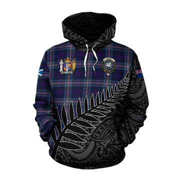 Nevoy Crest Tartan Cotton Hoodie with New Zealand Silver Fern Half Style Pullover Hoodie XS - Tartan Vibes Clothing