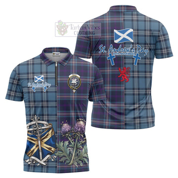 Nevoy Tartan Zipper Polo Shirt Happy St. Andrew's Day Half Tartan Style Unisex - Tartan Vibes Clothing