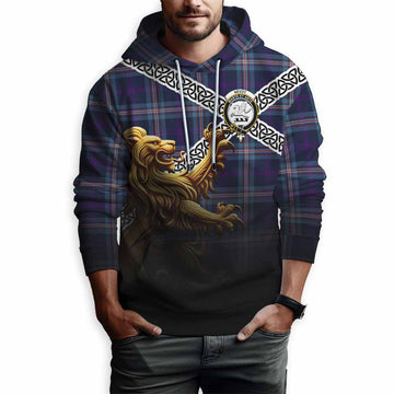 Nevoy Crest Tartan Hoodie with Golden Lion Emblem Celtic Style Pullover Hoodie - Tartan Vibes Clothing