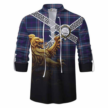 Nevoy Crest Tartan Ghillie Kilt Shirt with Golden Lion Emblem Celtic Style Men - Tartan Vibes Clothing