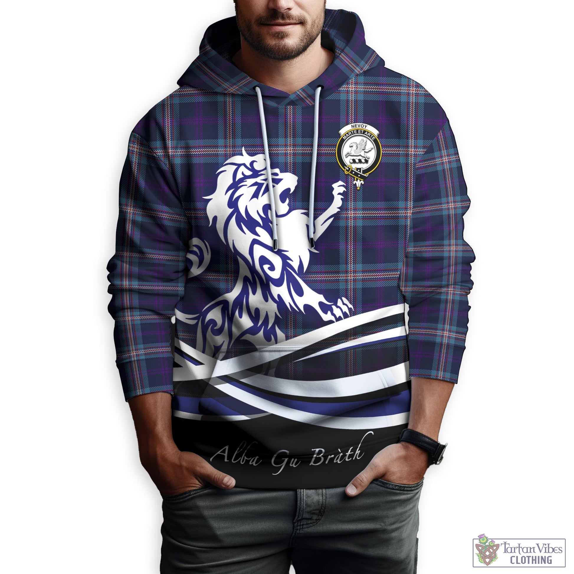 Nevoy Tartan Hoodie with Alba Gu Brath Regal Lion Emblem Zip Hoodie - Tartan Vibes Clothing