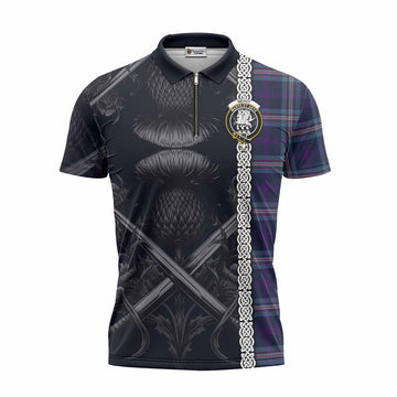 Nevoy Tartan Zipper Polo Shirt with Family Crest Cross Sword Thistle Celtic Vibes Unisex - Tartan Vibes Clothing
