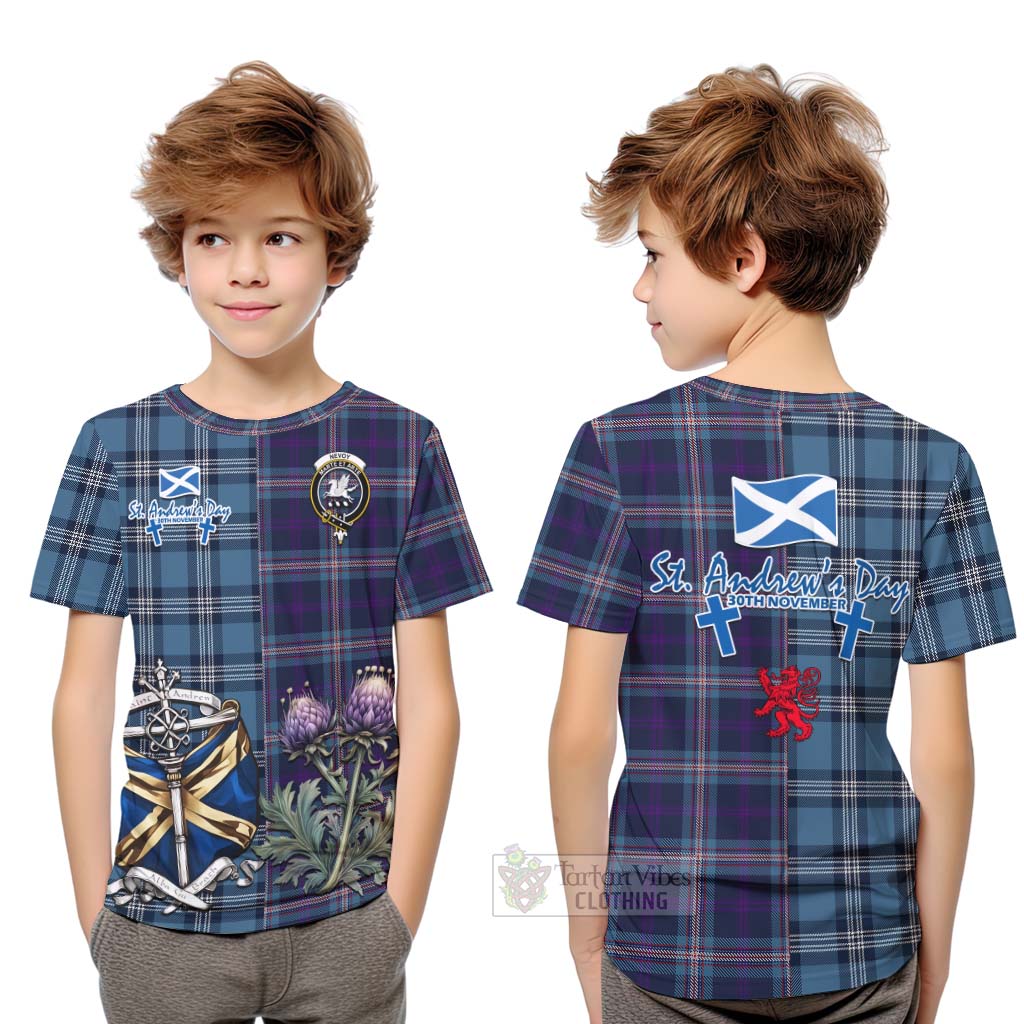 Nevoy Tartan Kid T-Shirt Happy St. Andrew's Day Half Tartan Style Youth XL Size14 - Tartan Vibes Clothing