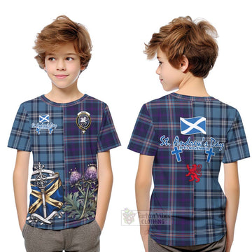 Nevoy Tartan Kid T-Shirt Happy St. Andrew's Day Half Tartan Style Youth XL Size14 - Tartan Vibes Clothing