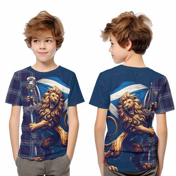 Nevoy Tartan Family Crest Kid T-Shirt with Scottish Majestic Lion Youth XL Size14 - Tartan Vibes Clothing