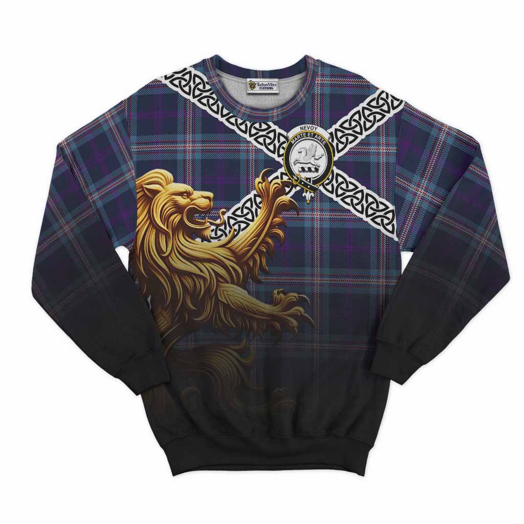 Nevoy Crest Tartan Sweatshirt with Golden Lion Emblem Celtic Style Unisex - Tartan Vibes Clothing