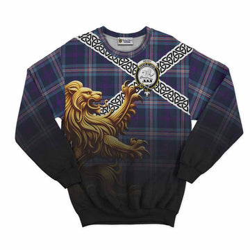 Nevoy Crest Tartan Sweatshirt with Golden Lion Emblem Celtic Style Unisex - Tartan Vibes Clothing