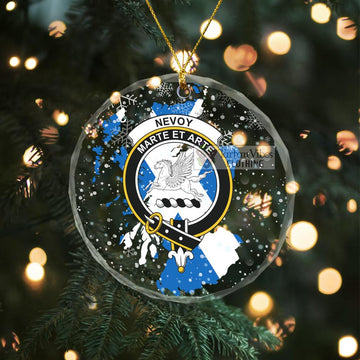 Nevoy Clan Crest Christmas Glass Ornament with Scotland Map Transparent Glass Circle - 2D-tartanvibesclothing