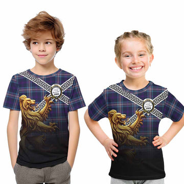 Nevoy Crest Tartan Kid T-Shirt with Golden Lion Emblem Celtic Style Youth XL Size14 - Tartan Vibes Clothing