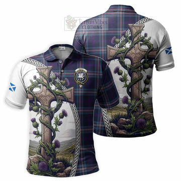 Nevoy Tartan Polo Shirt with Family Crest and St. Andrew's Cross Accented by Thistle Vines Kid - Tartan Vibes Clothing