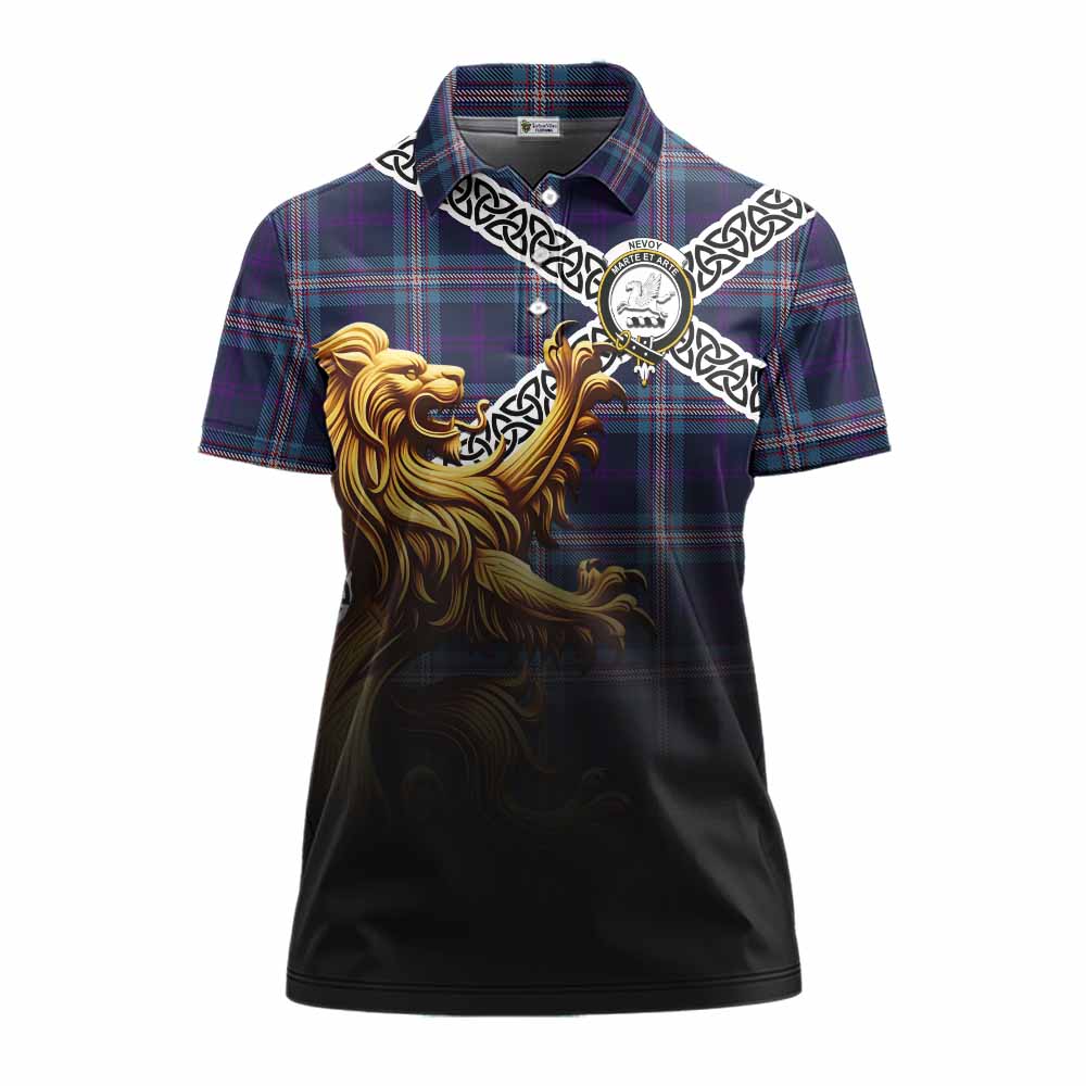 Nevoy Crest Tartan Women's Polo Shirt with Golden Lion Emblem Celtic Style Women - Tartan Vibes Clothing