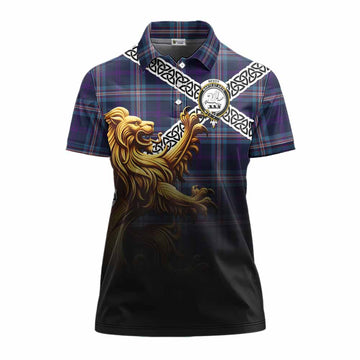 Nevoy Crest Tartan Women's Polo Shirt with Golden Lion Emblem Celtic Style Women - Tartan Vibes Clothing